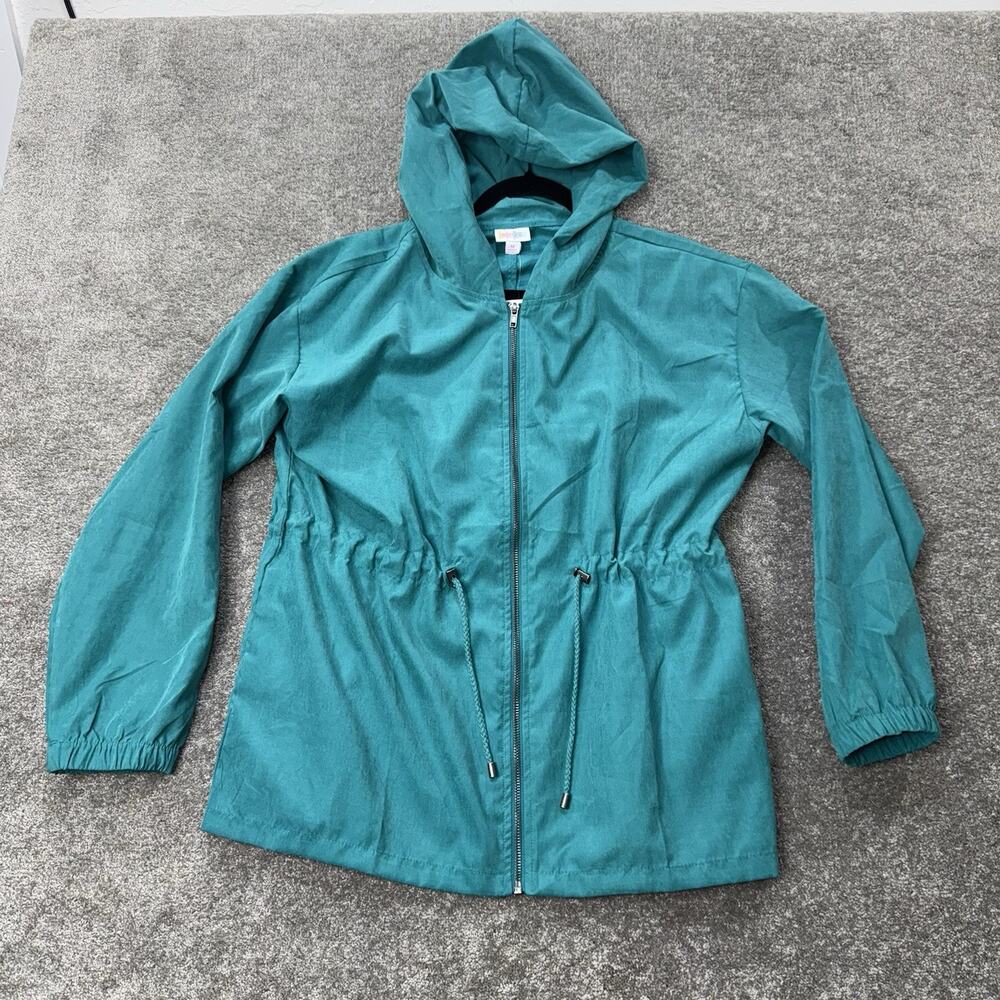 LuLaRoe Jackie‎ Windbreaker Jacket Teal Blue Hooded Drawstring Zip Up Size M NWT